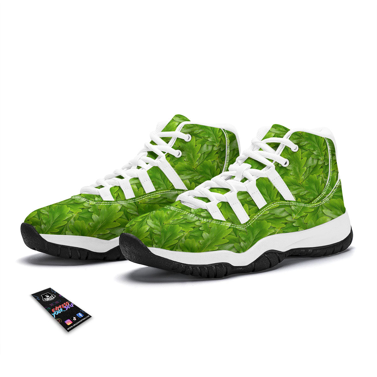 Oak Leaf Green Print White Bball Shoes-grizzshop