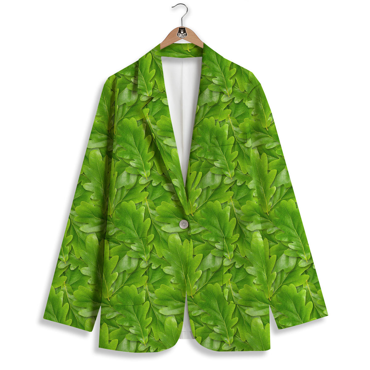 Oak Leaf Green Print Women's Blazer-grizzshop
