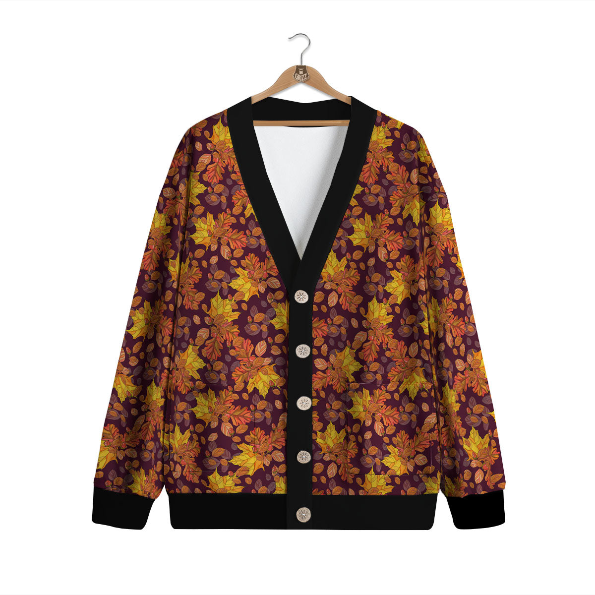 Oak Maple Print Pattern Cardigan-grizzshop