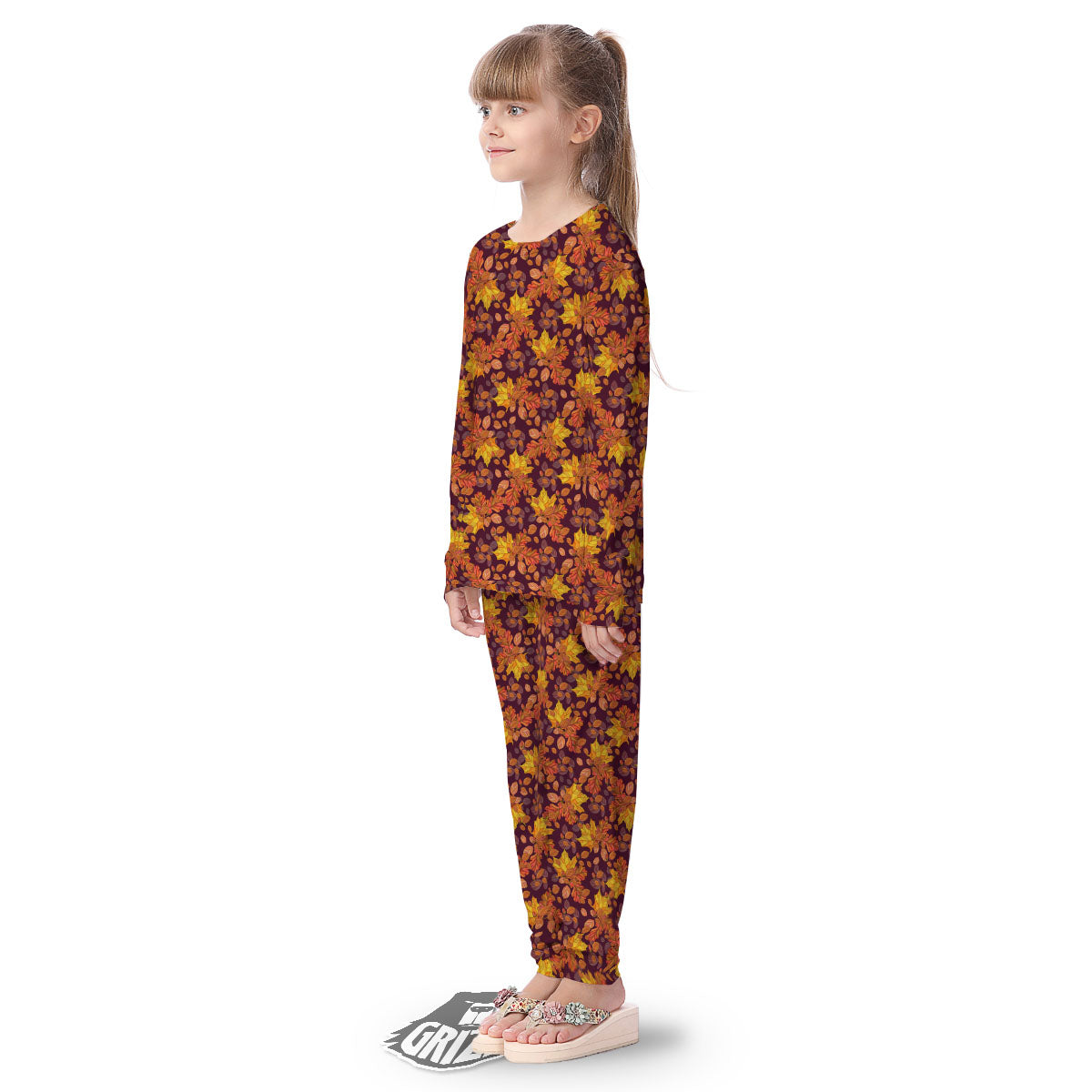 Oak Maple Print Pattern Kid's Pajamas-grizzshop