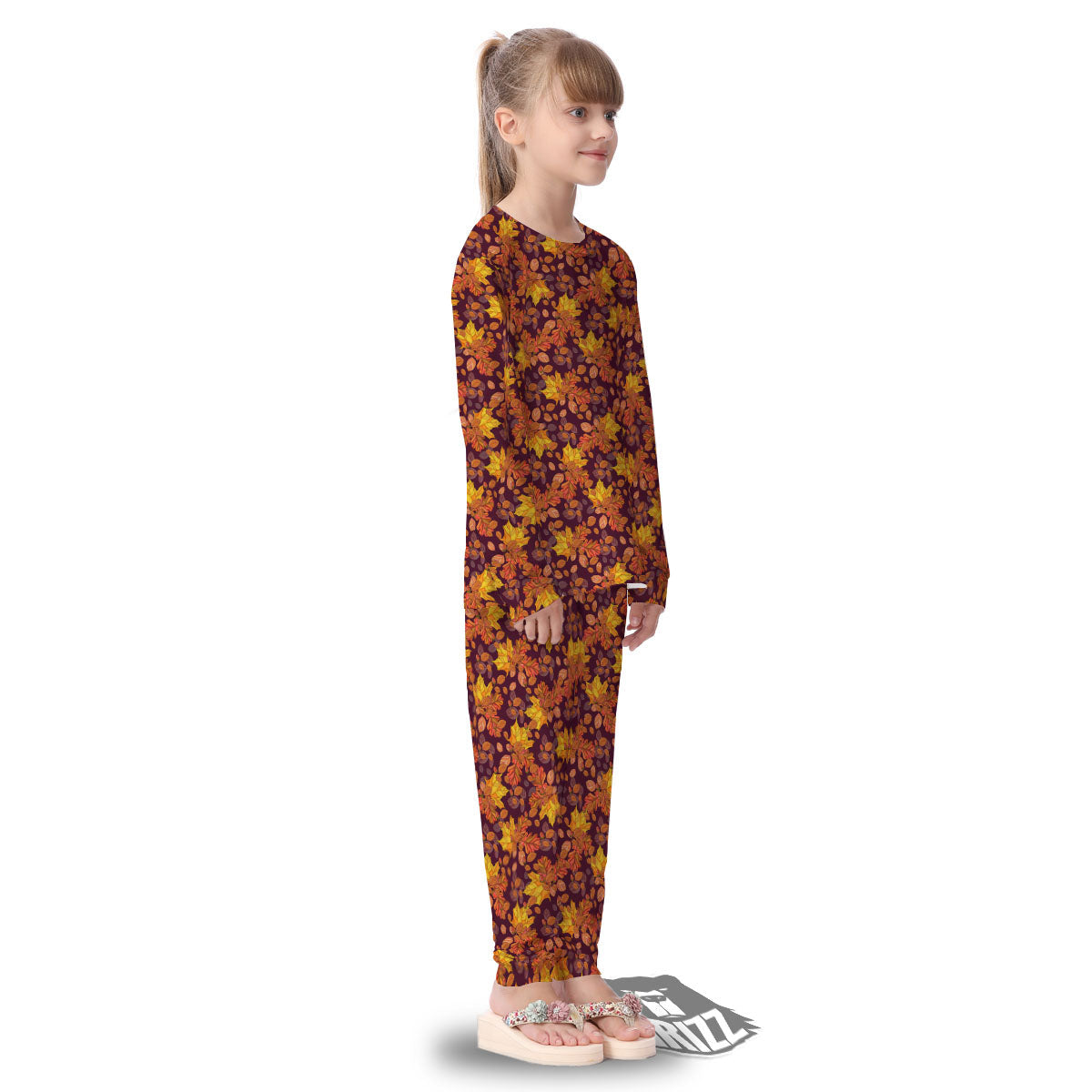 Oak Maple Print Pattern Kid's Pajamas-grizzshop