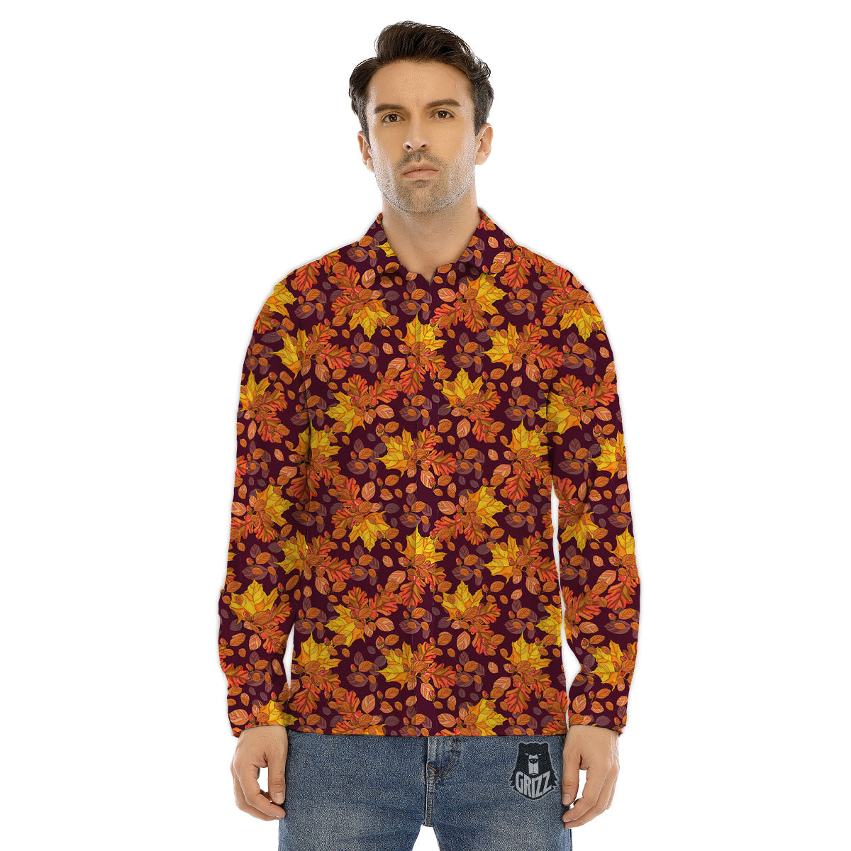 Oak Maple Print Pattern Men's Dress Shirts-grizzshop
