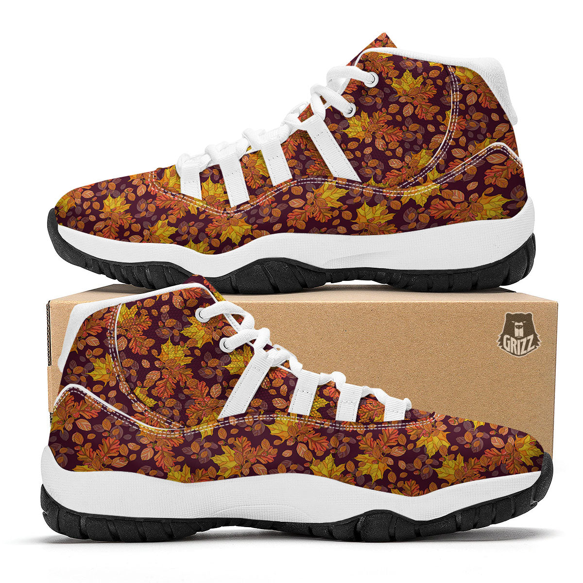 Oak Maple Print Pattern White Bball Shoes-grizzshop