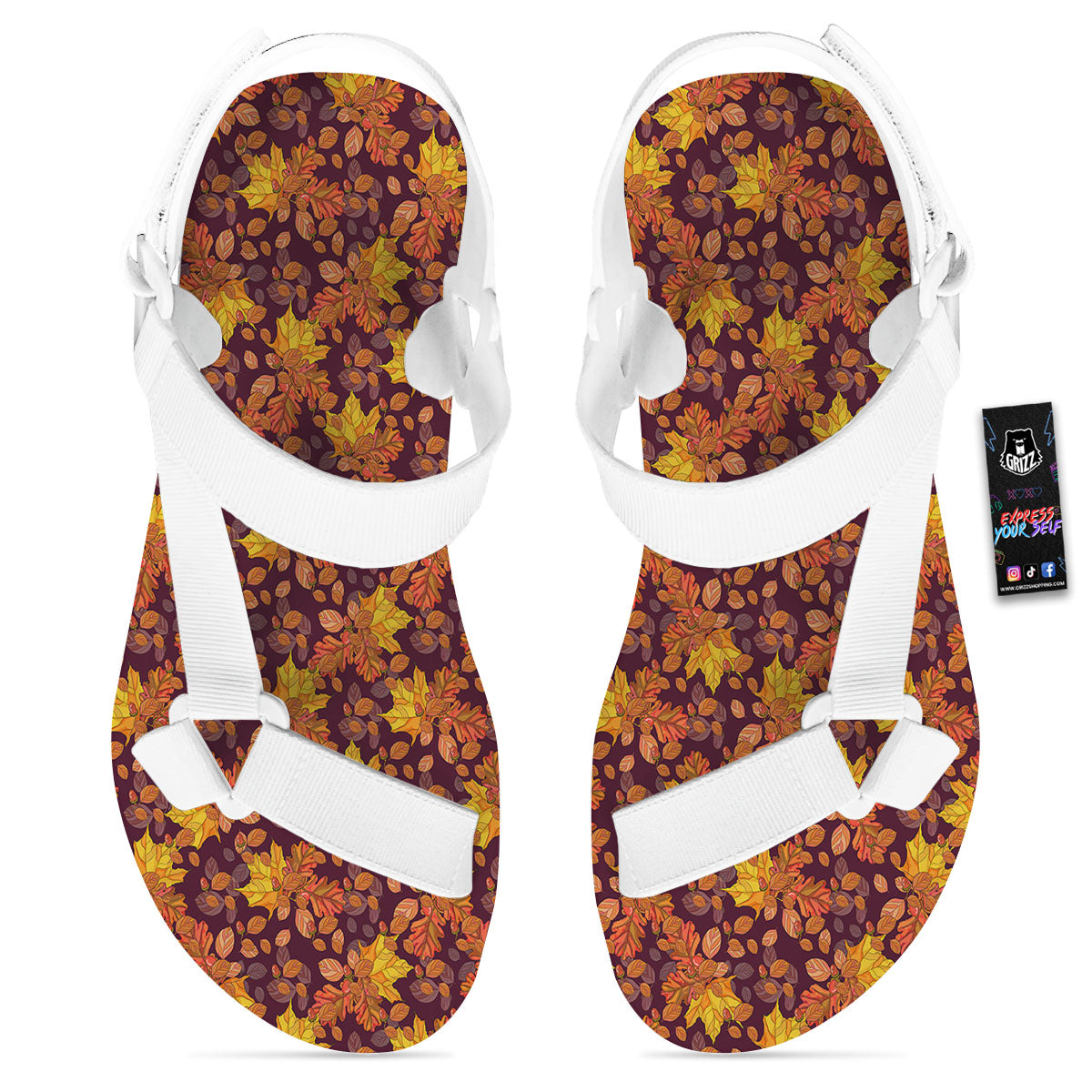 Oak Maple Print Pattern White Open Toe Sandals-grizzshop