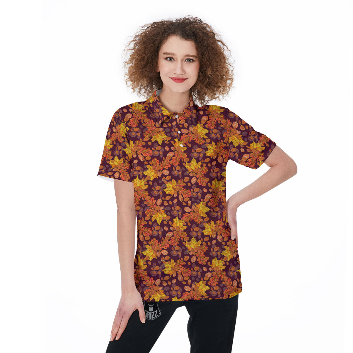 Oak Maple Print Pattern Women's Golf Shirts-grizzshop