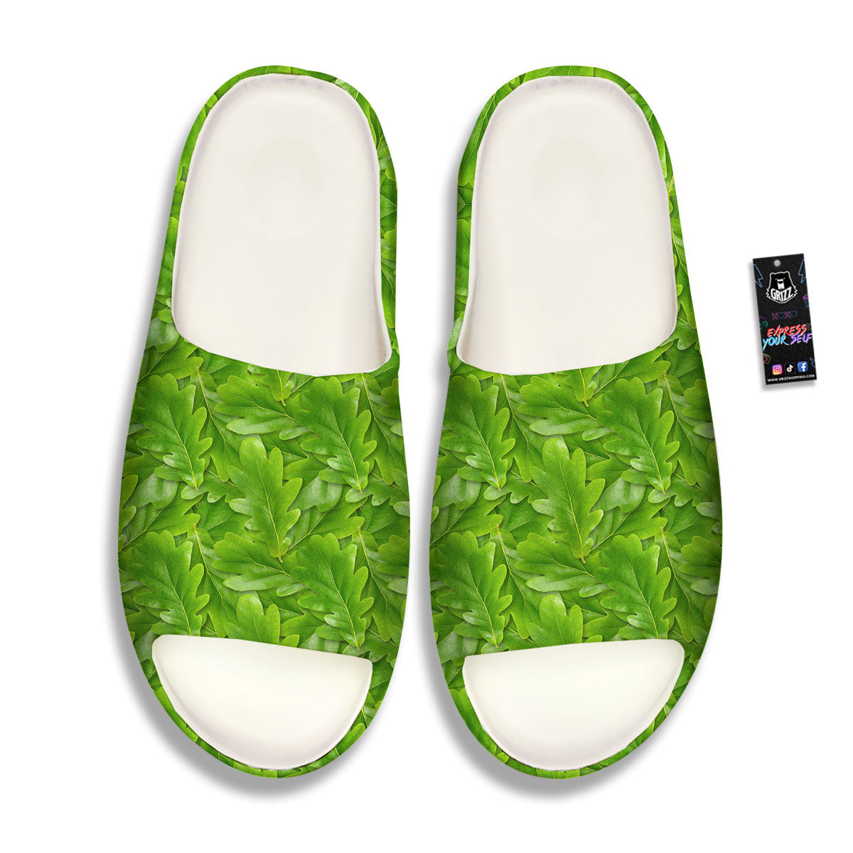 Oak Leaf Green Print Sandals-grizzshop