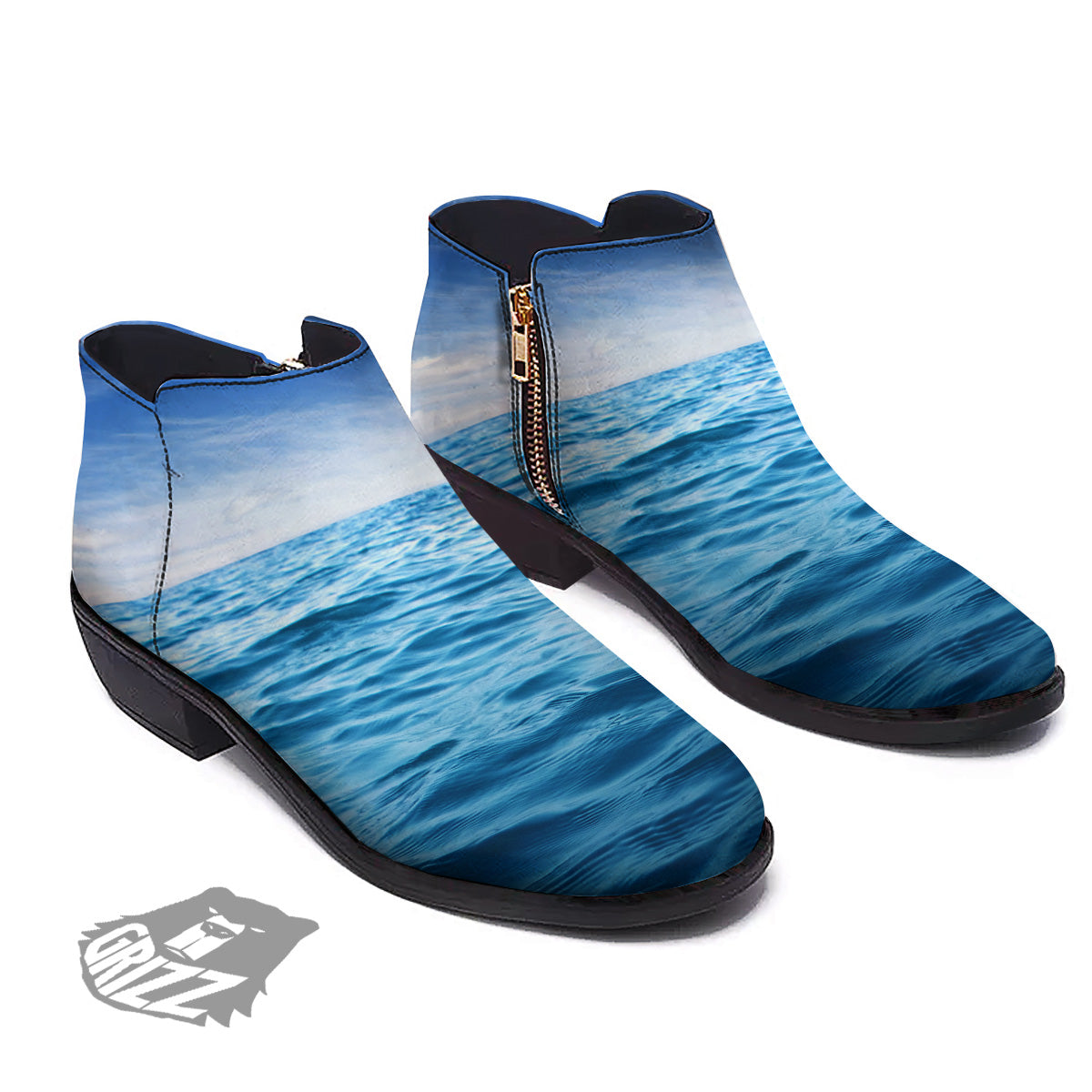 Ocean Blue Print Ankle Boots-grizzshop