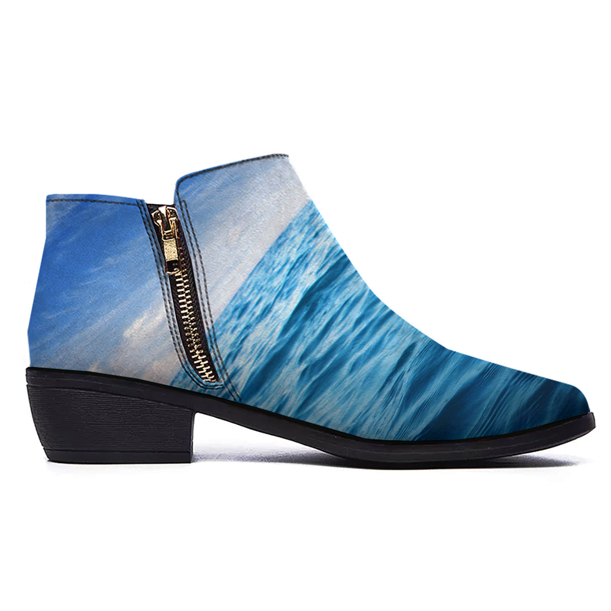Ocean Blue Print Ankle Boots-grizzshop