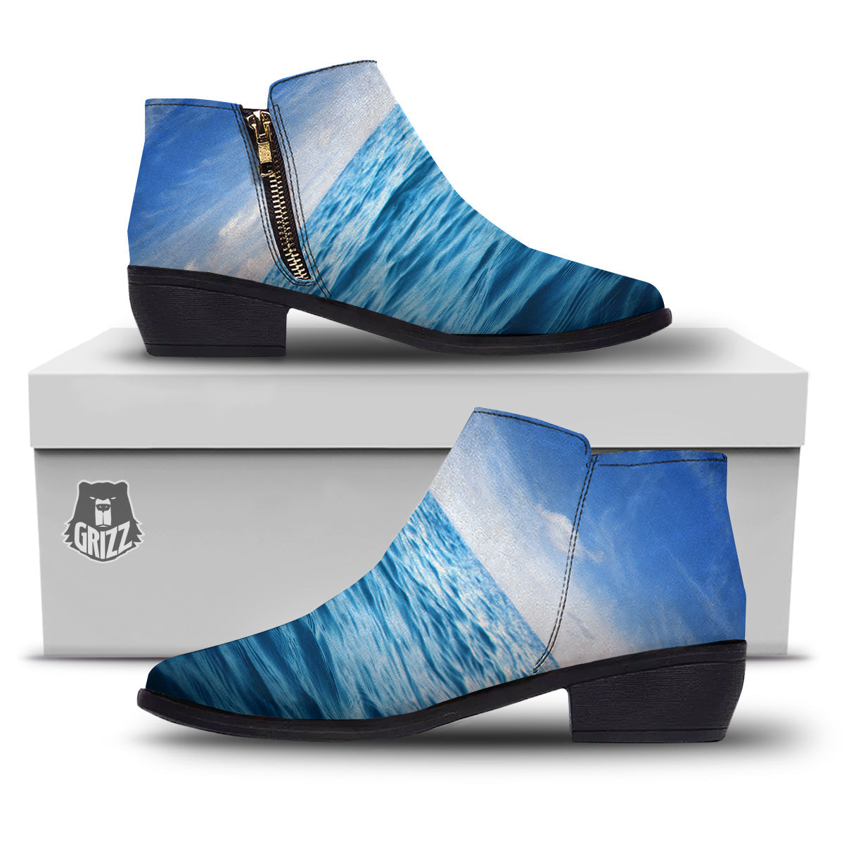 Ocean Blue Print Ankle Boots-grizzshop