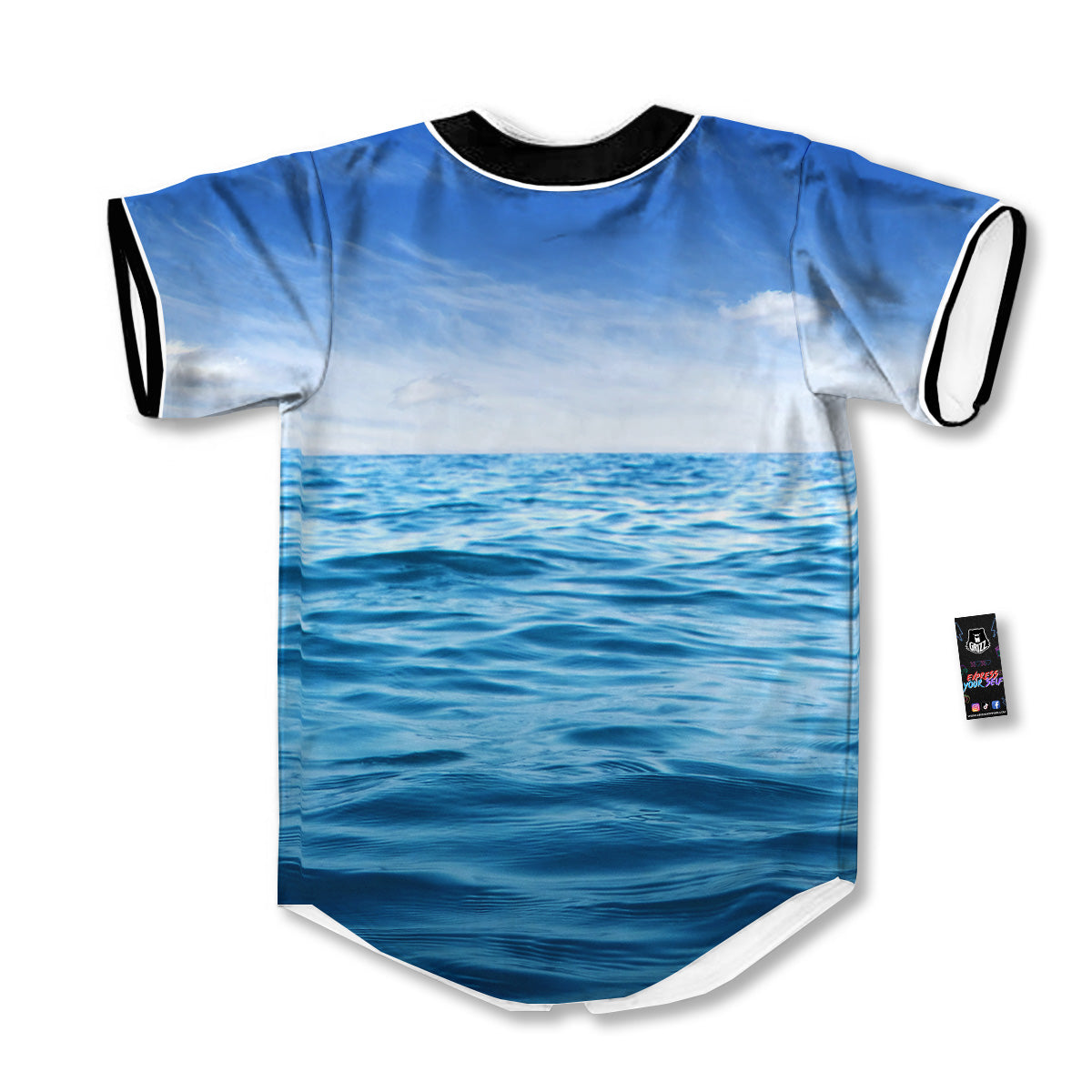 Ocean Blue Print Baseball Jersey-grizzshop