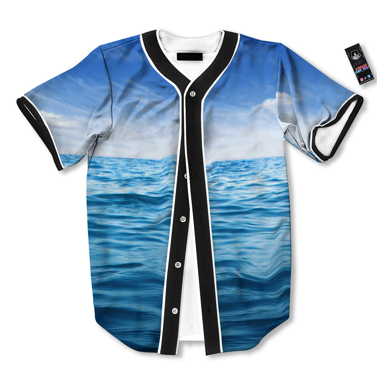 Ocean Blue Print Baseball Jersey-grizzshop