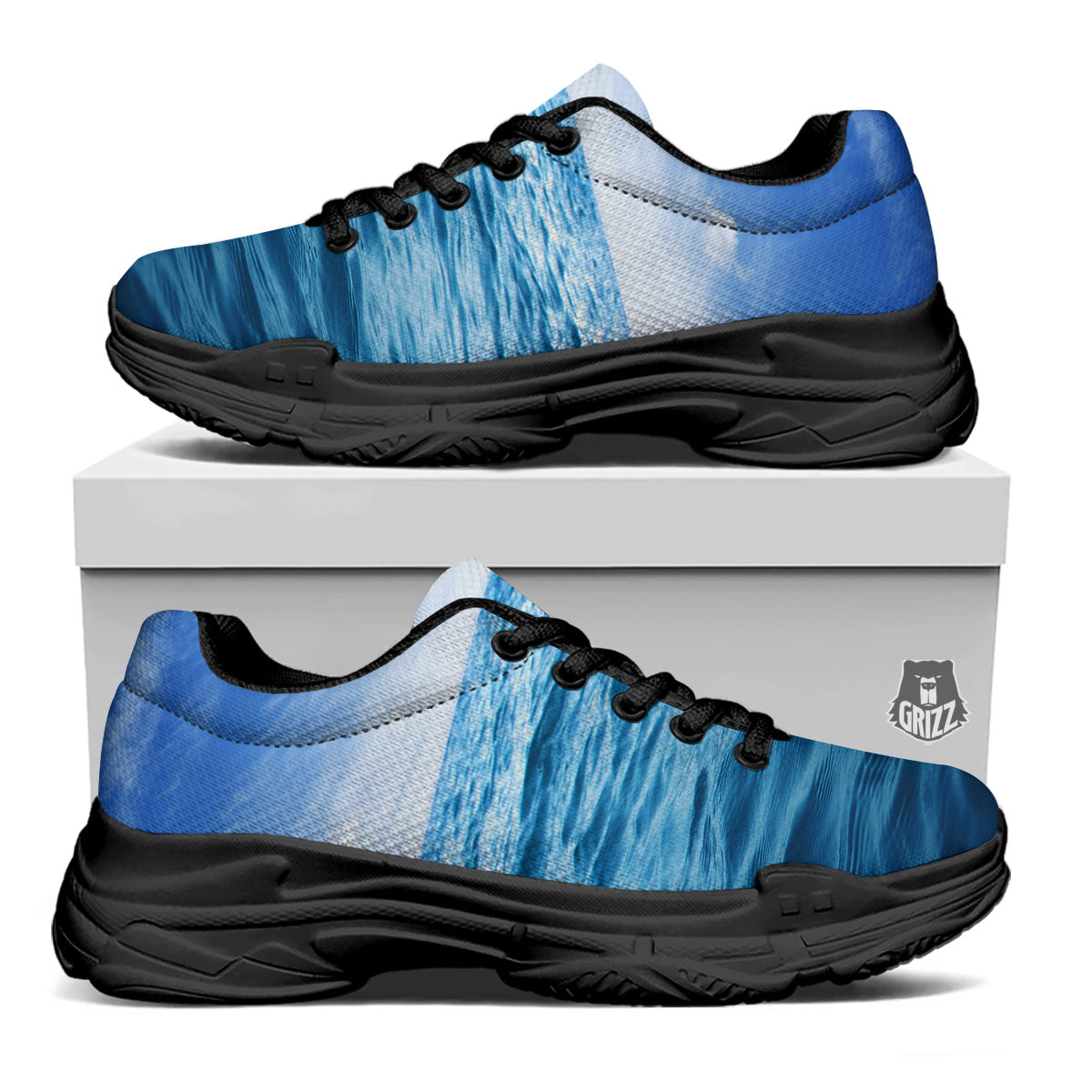 Ocean Blue Print Black Chunky Shoes-grizzshop
