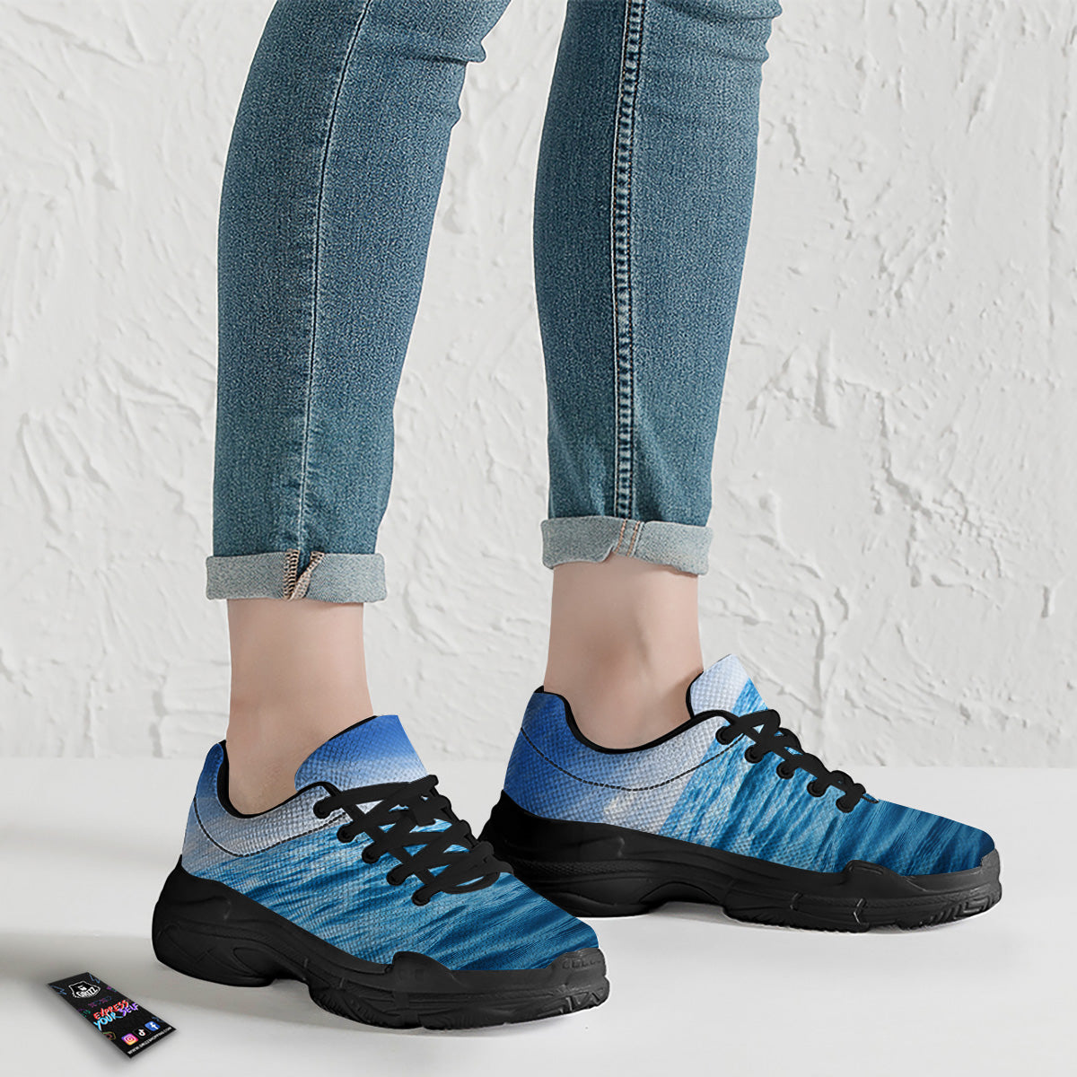 Ocean Blue Print Black Chunky Shoes-grizzshop