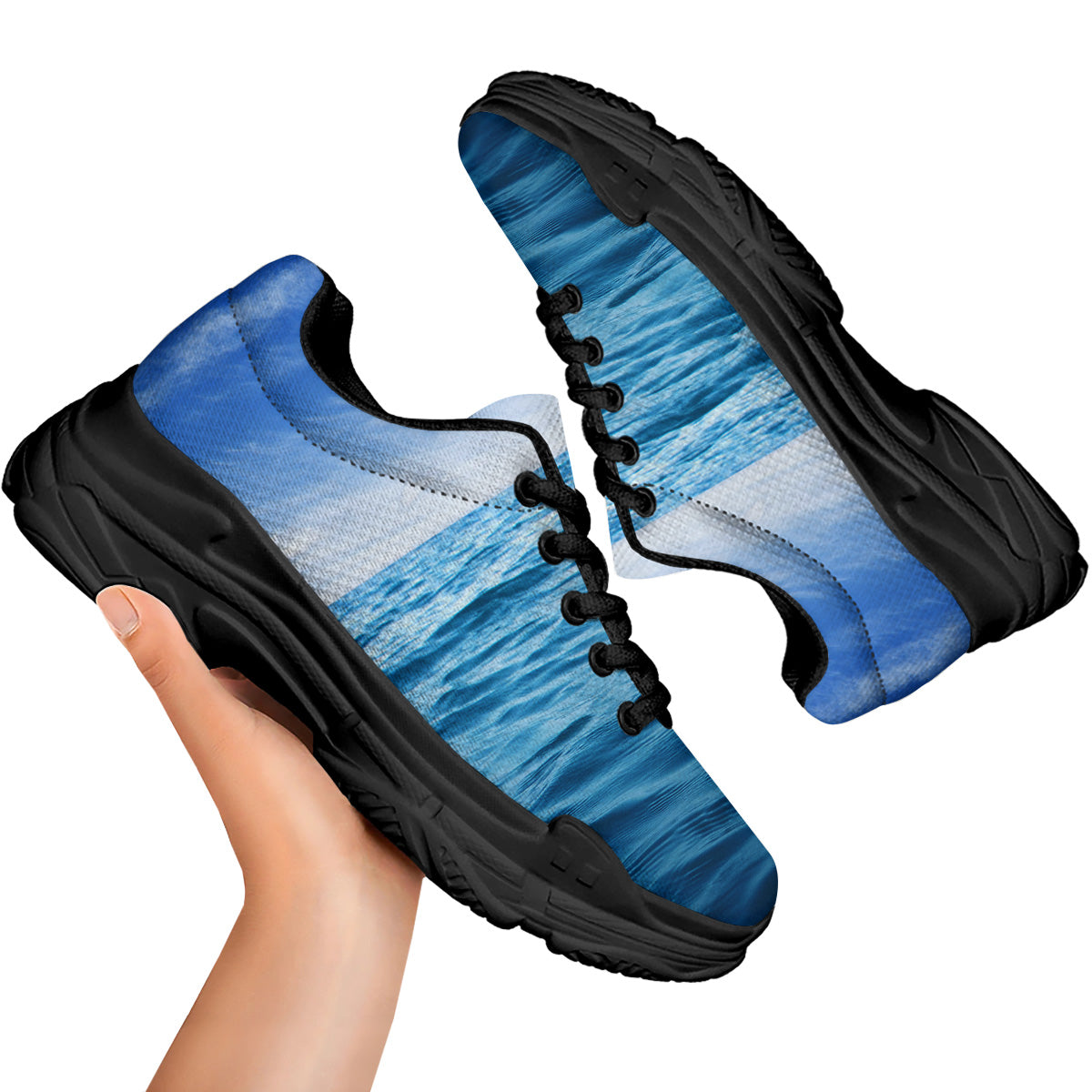 Ocean Blue Print Black Chunky Shoes-grizzshop
