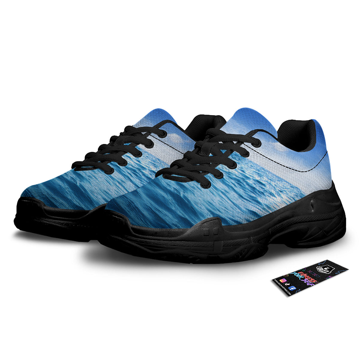 Ocean Blue Print Black Chunky Shoes-grizzshop