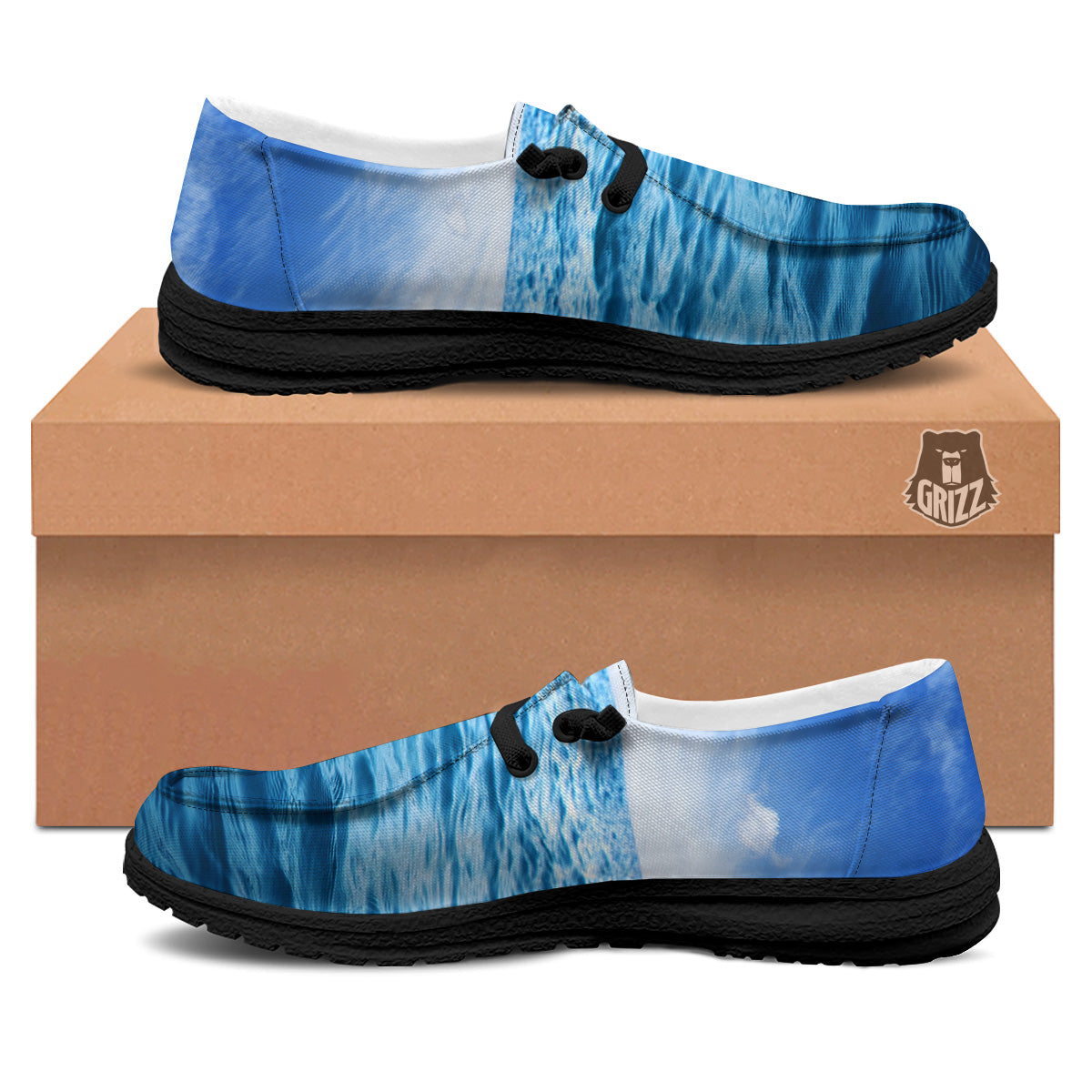 Ocean Blue Print Black Loafers-grizzshop