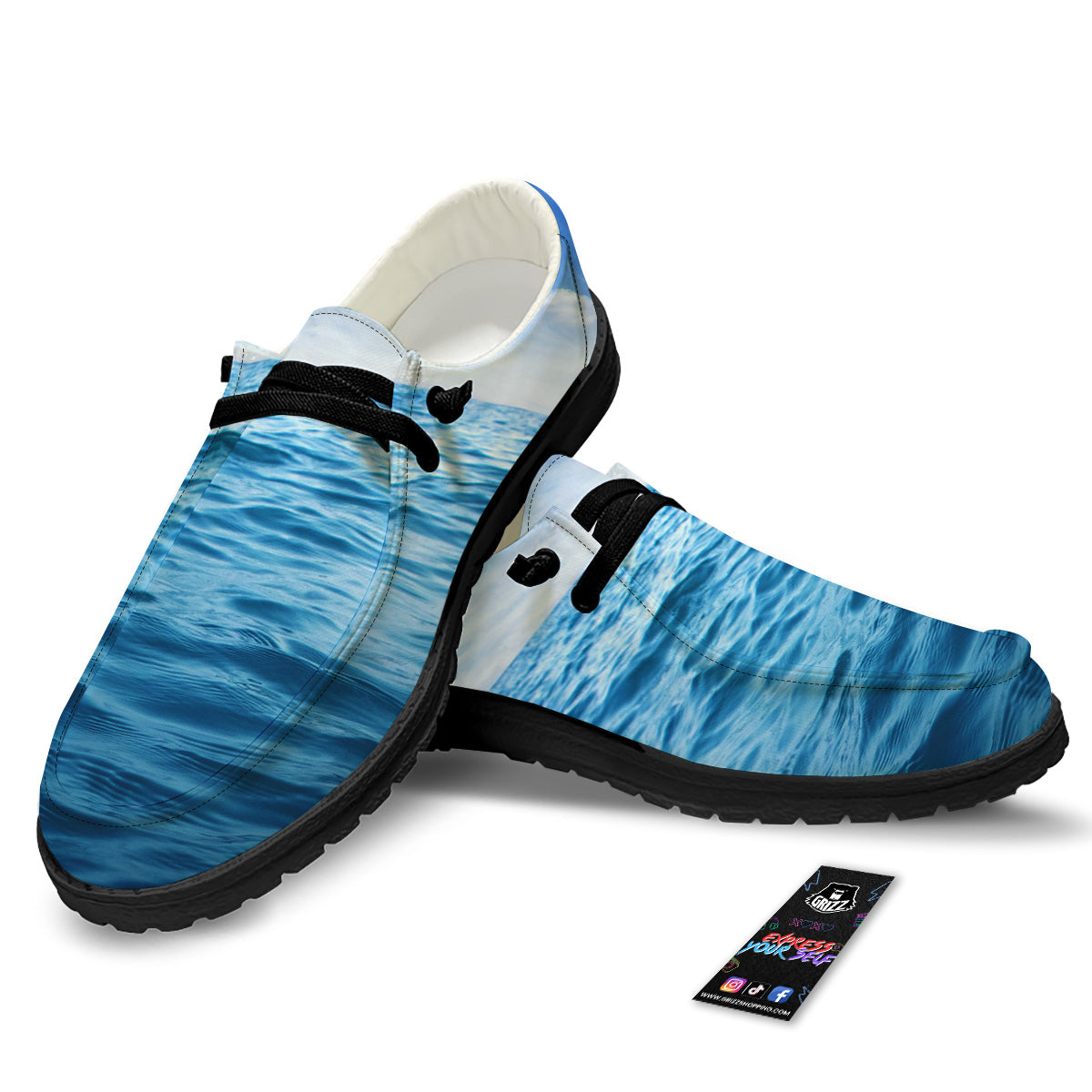 Ocean Blue Print Black Loafers-grizzshop