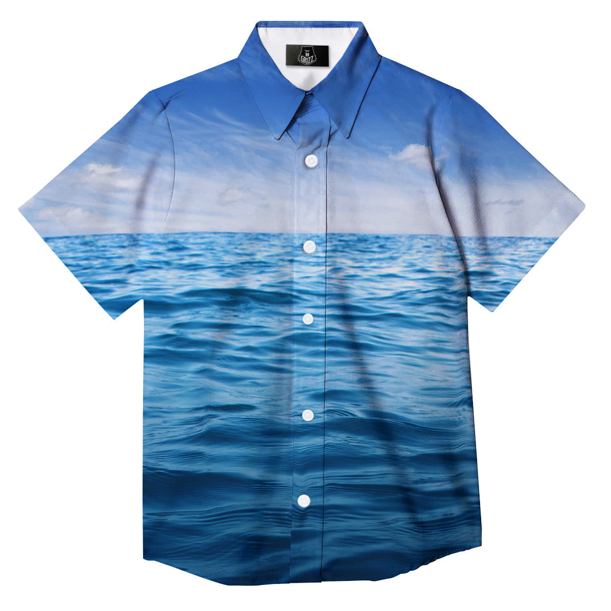 Ocean Blue Print Button Up Shirt-grizzshop