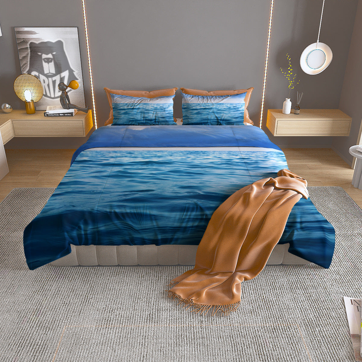 Metal Spiral Dark Navy Print Duvet Cover Bedding Set