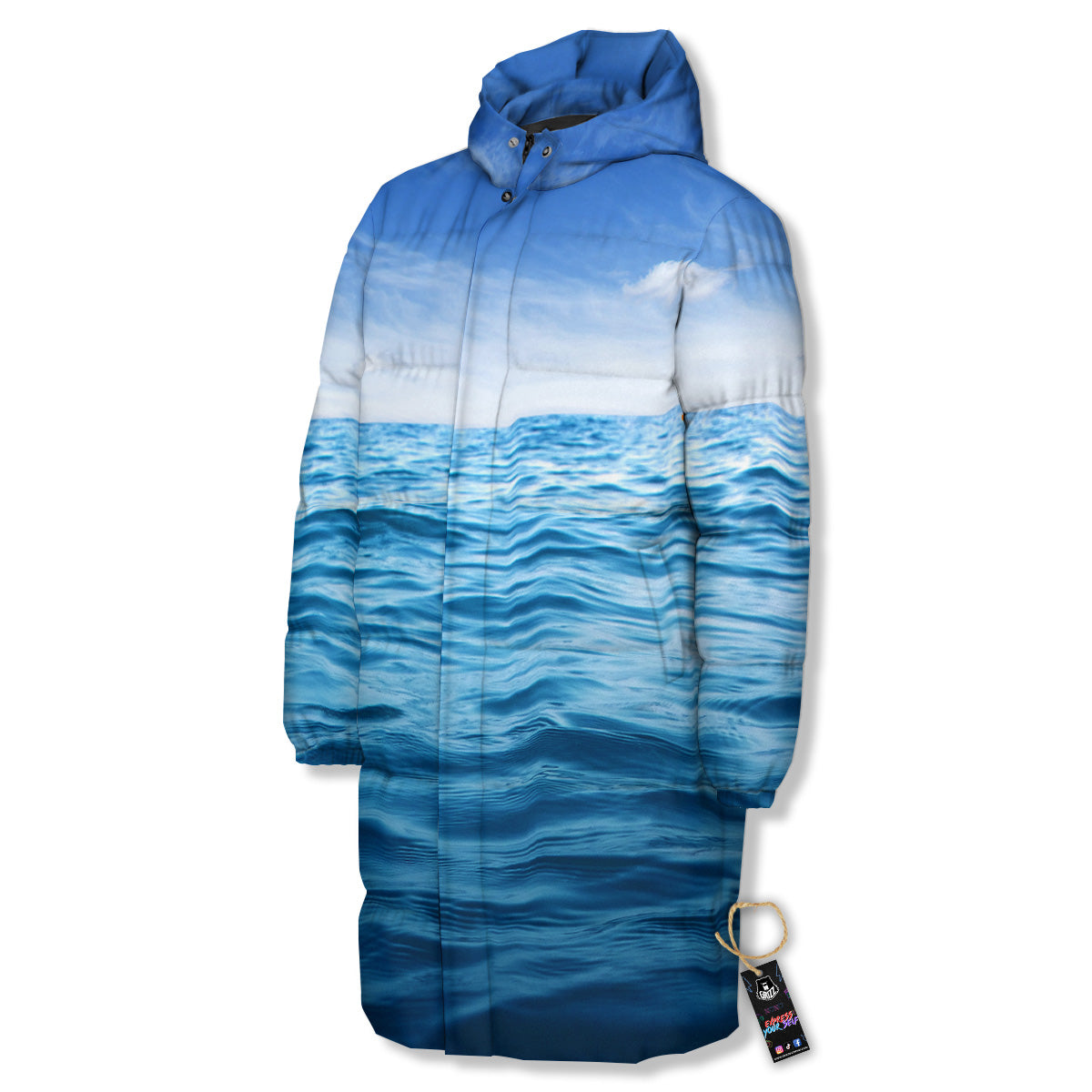 Ocean Blue Print Long Down Jacket-grizzshop