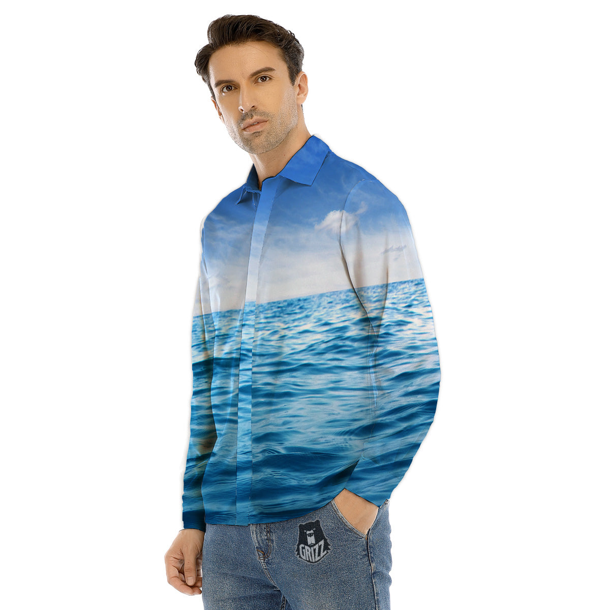 Ocean Blue Print Men's Dress Shirts-grizzshop