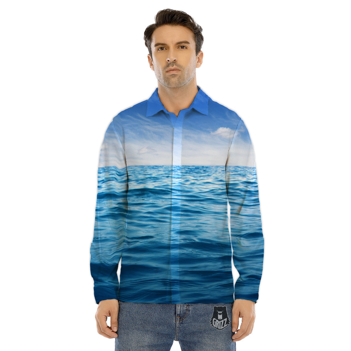 Ocean Blue Print Men's Dress Shirts-grizzshop