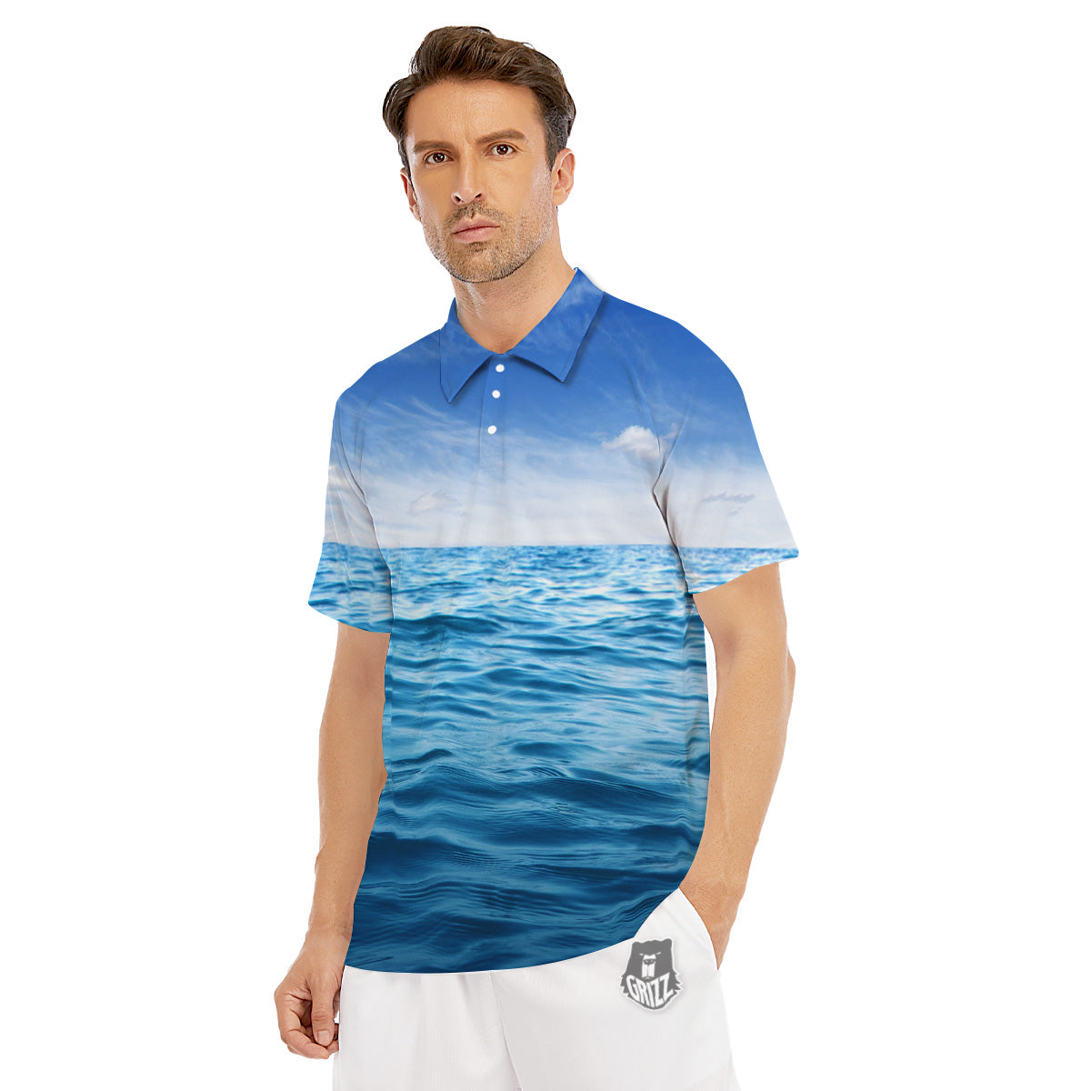 Ocean Blue Print Men's Golf Shirts-grizzshop