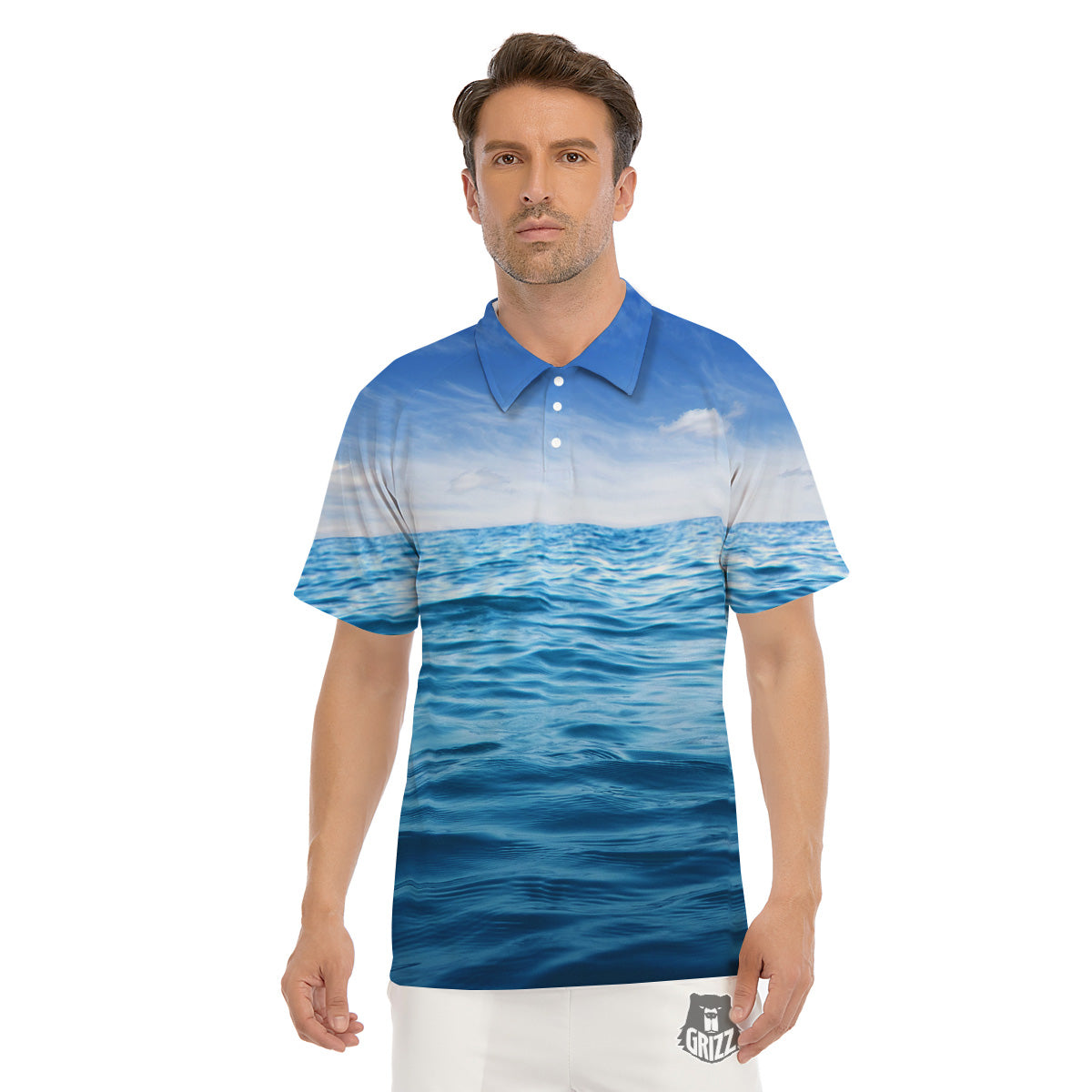 Ocean Blue Print Men's Golf Shirts-grizzshop