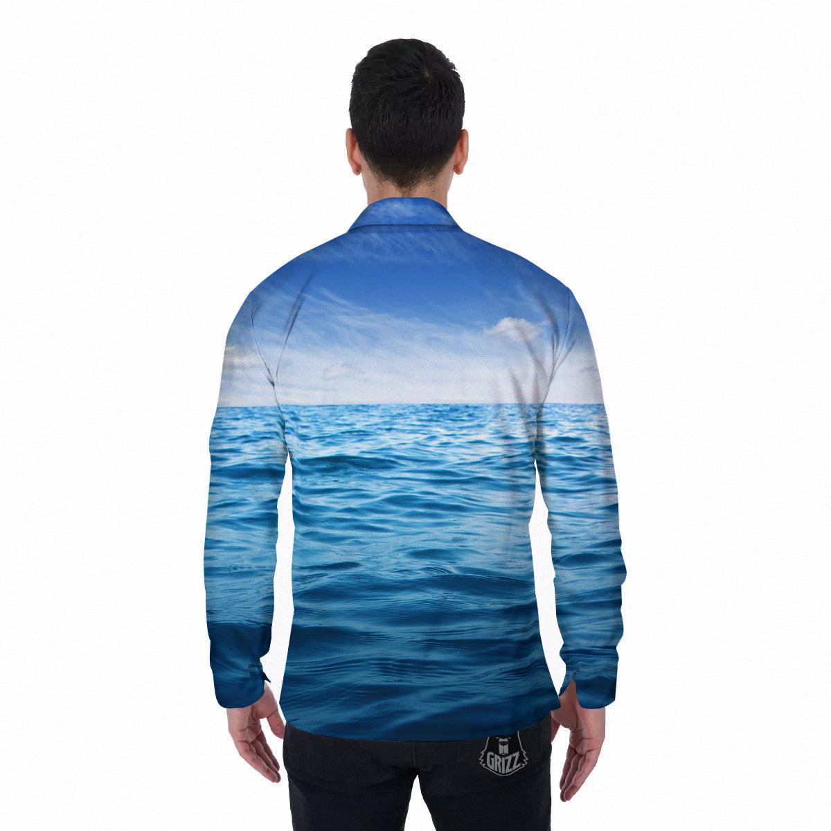 Ocean Blue Print Men's Long Sleeve Shirts-grizzshop