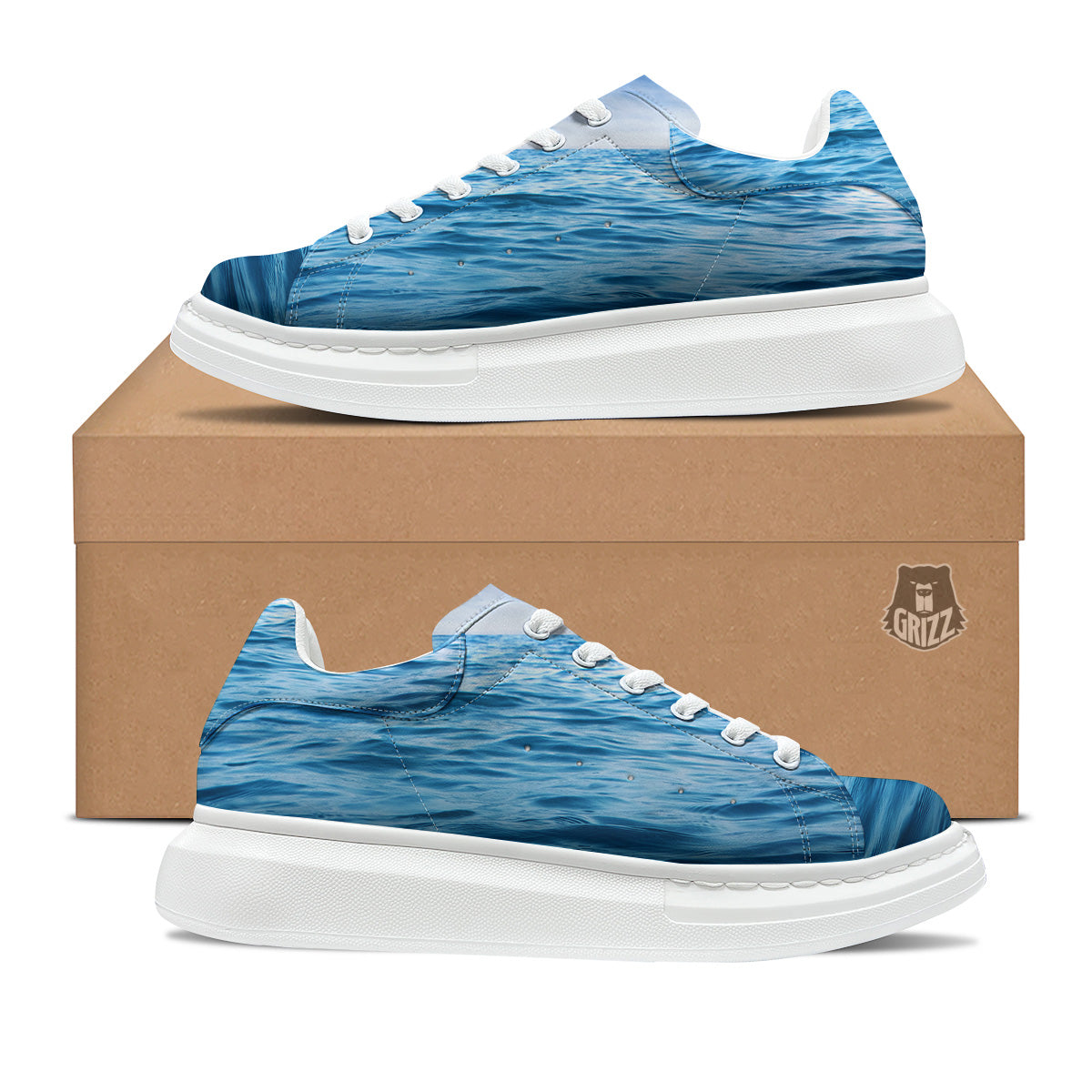 Ocean Blue Print Platform Shoes-grizzshop