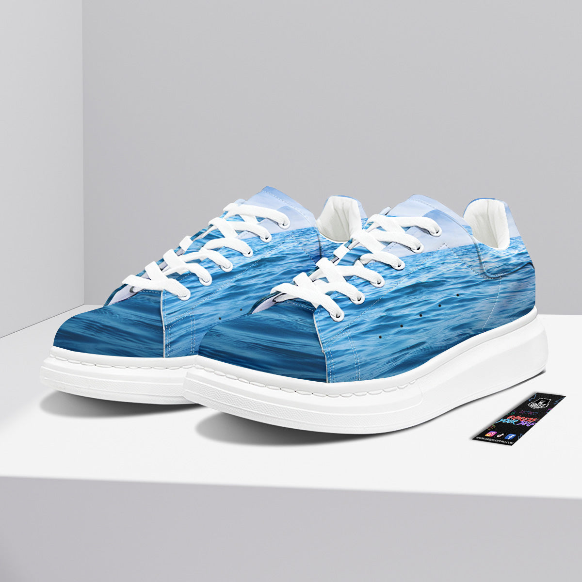 Ocean Blue Print Platform Shoes-grizzshop