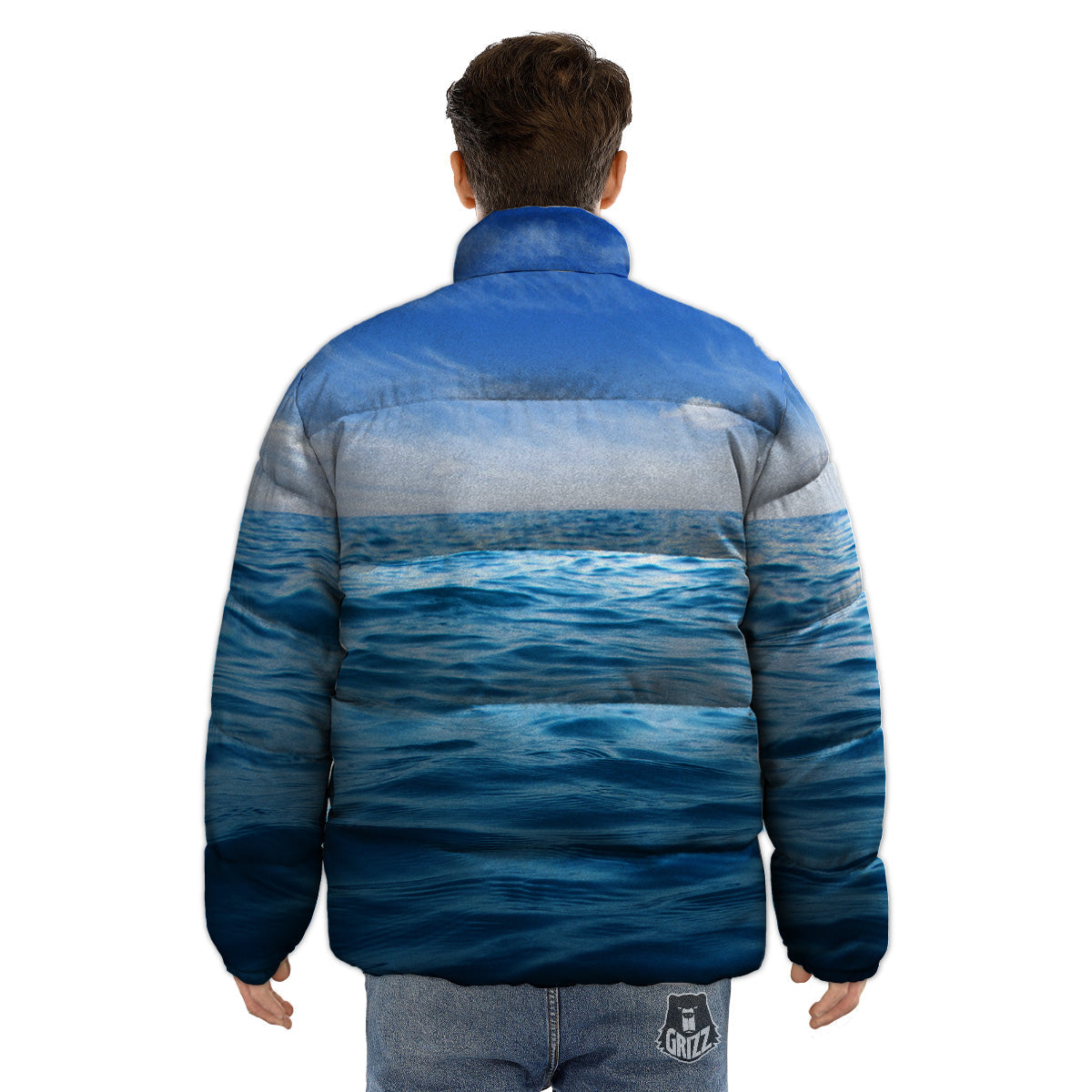 Ocean Blue Print Puffer Jacket-grizzshop