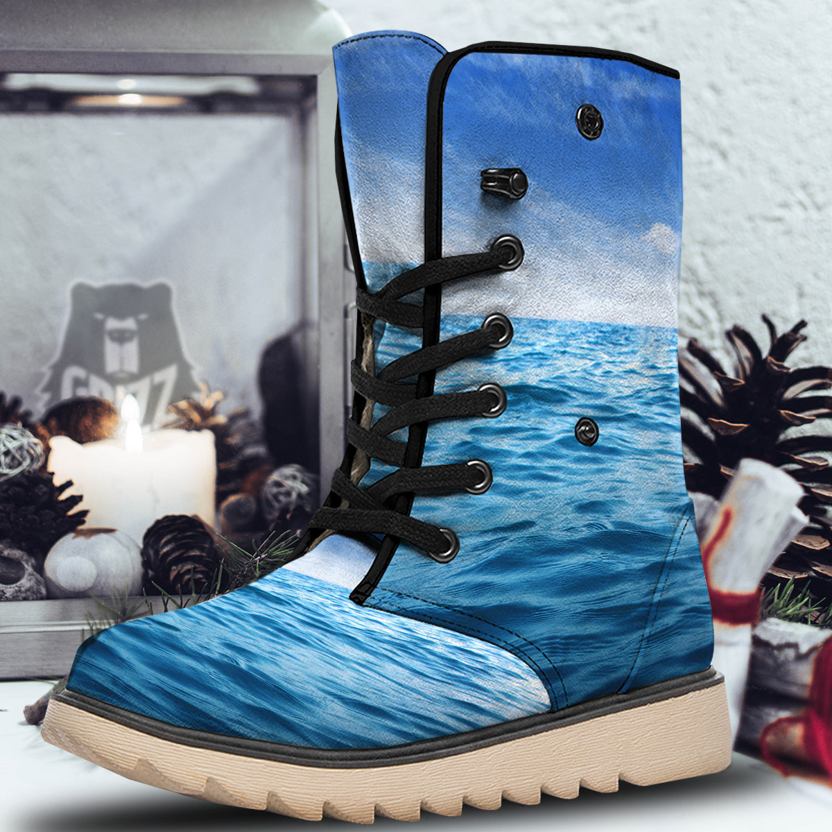 Ocean Blue Print Snow Boots-grizzshop