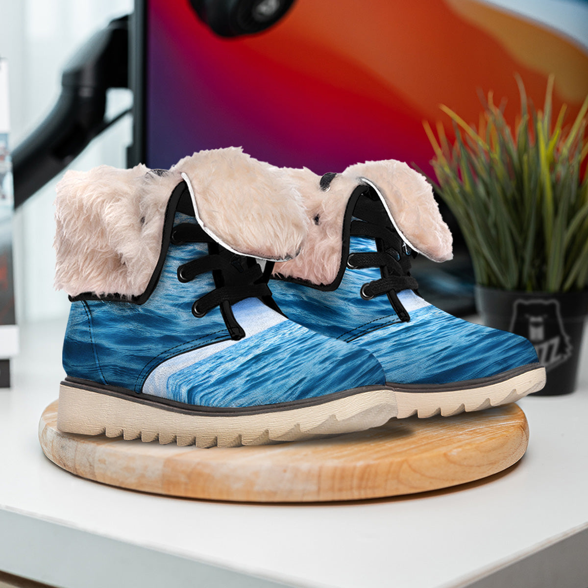 Ocean Blue Print Snow Boots-grizzshop