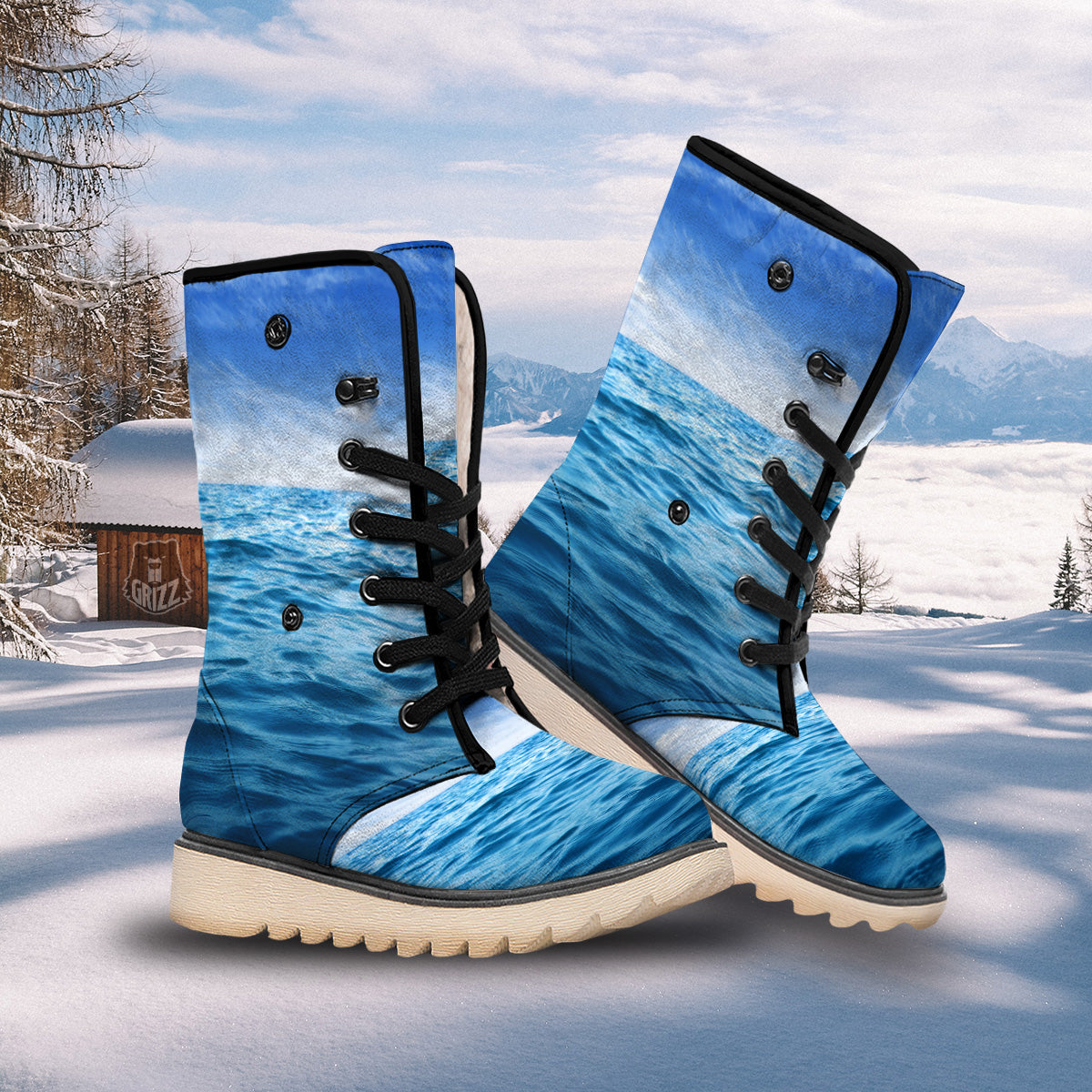 Ocean Blue Print Snow Boots-grizzshop