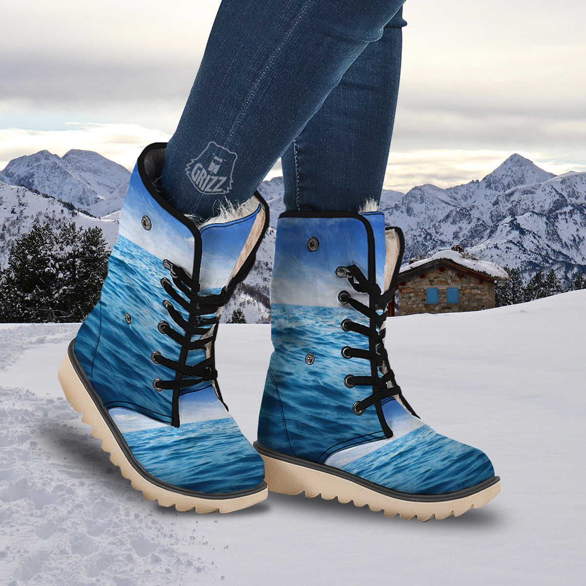 Ocean Blue Print Snow Boots-grizzshop