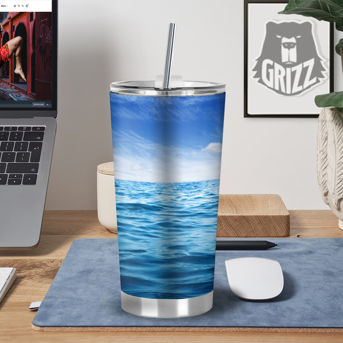 Ocean Blue Print Tumbler-grizzshop