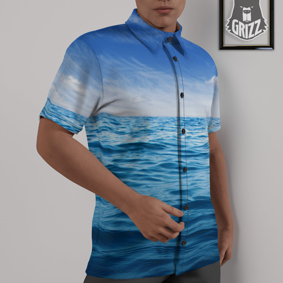 Ocean Blue Print Untucked Shirts-grizzshop