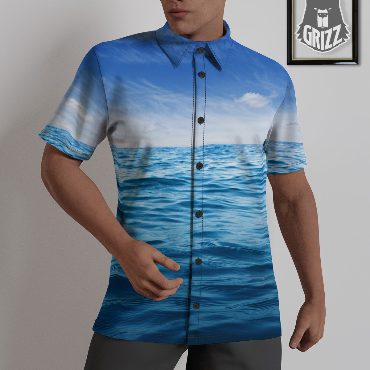Ocean Blue Print Untucked Shirts-grizzshop