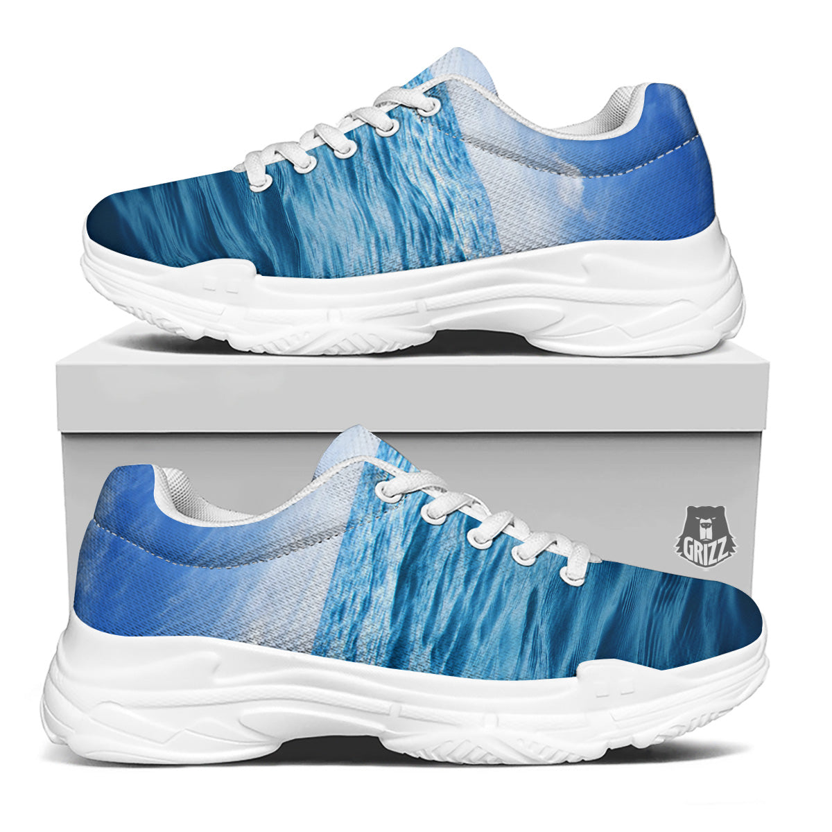 Ocean Blue Print White Chunky Shoes-grizzshop
