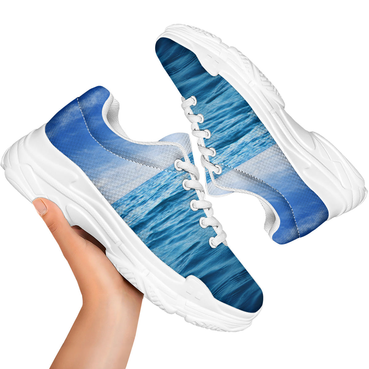 Ocean Blue Print White Chunky Shoes-grizzshop