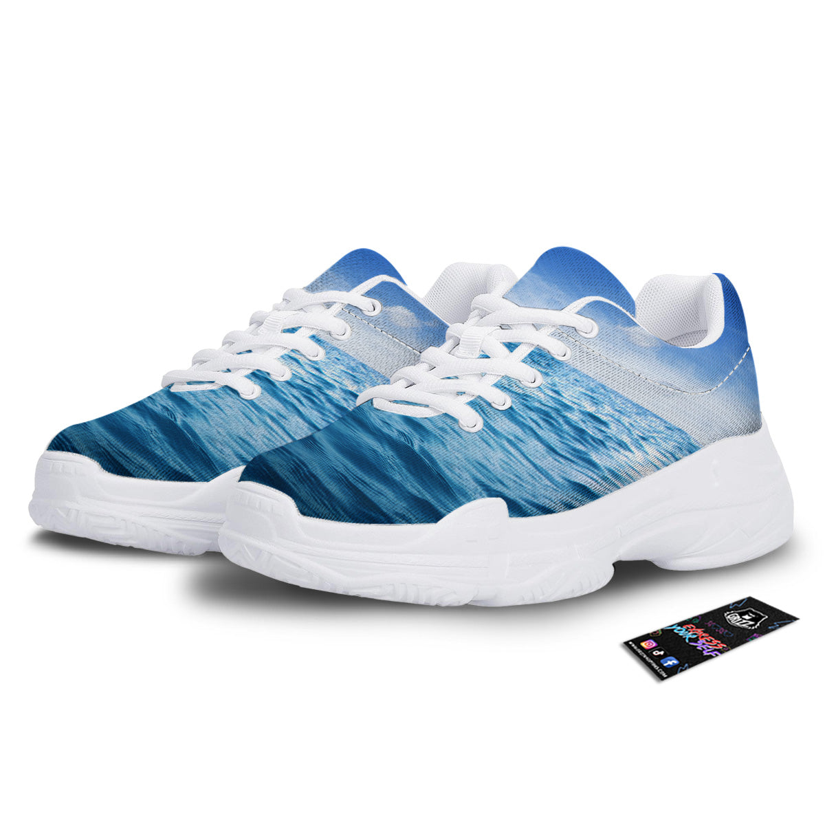 Ocean Blue Print White Chunky Shoes-grizzshop