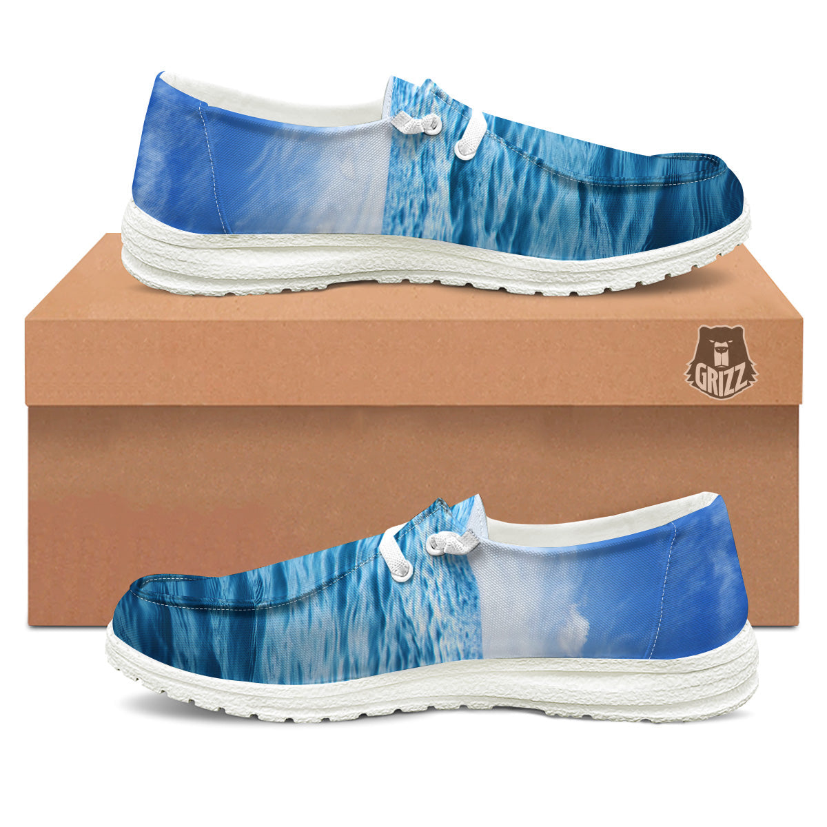Ocean Blue Print White Loafers-grizzshop