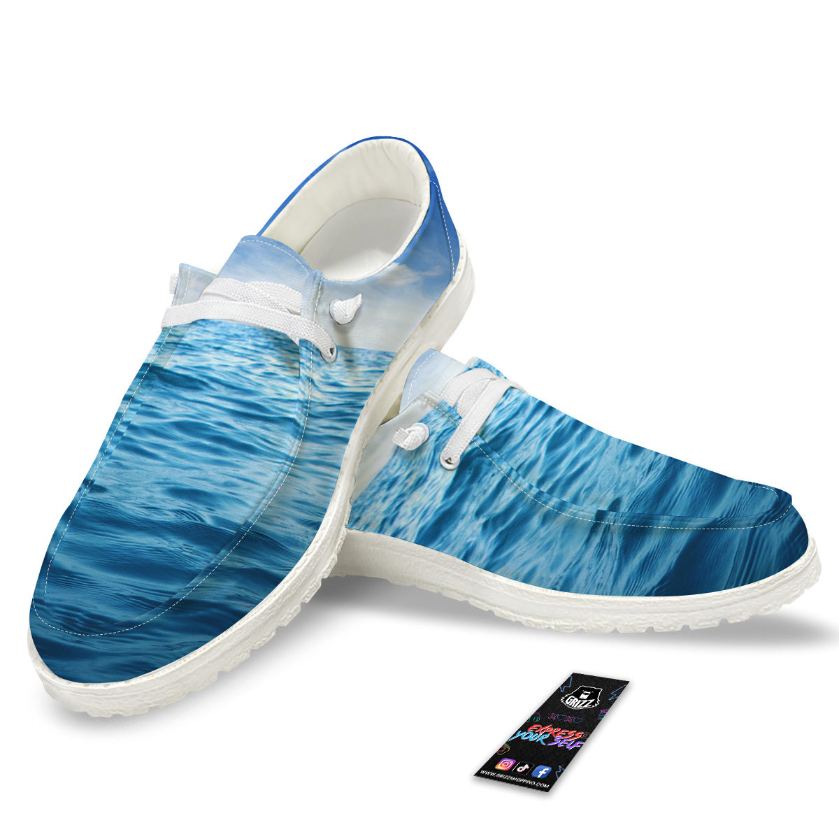 Ocean Blue Print White Loafers-grizzshop