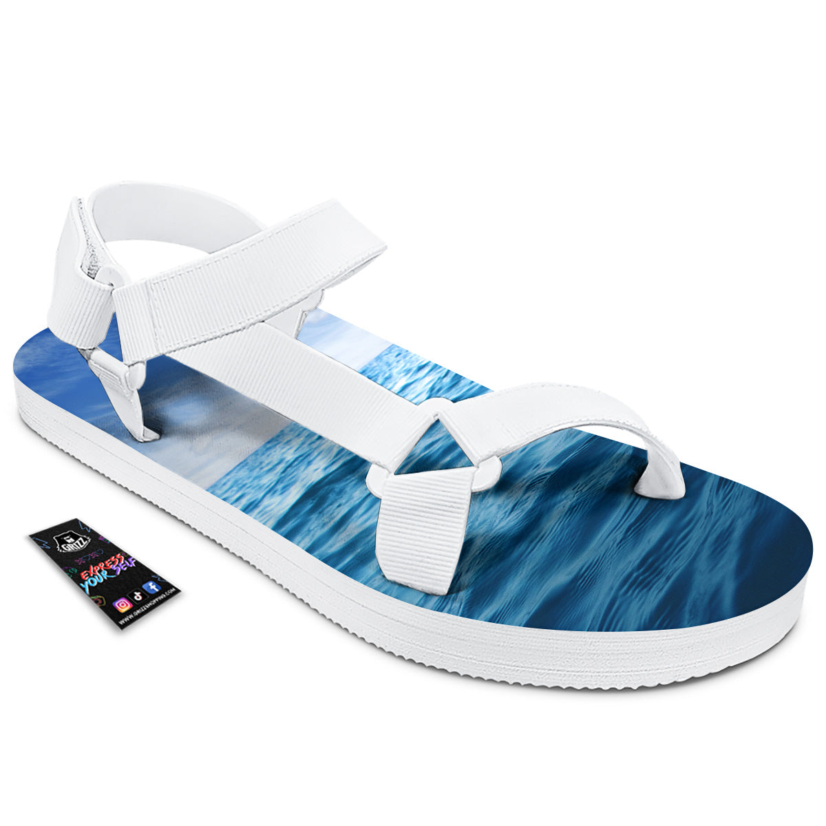 Ocean Blue Print White Open Toe Sandals-grizzshop