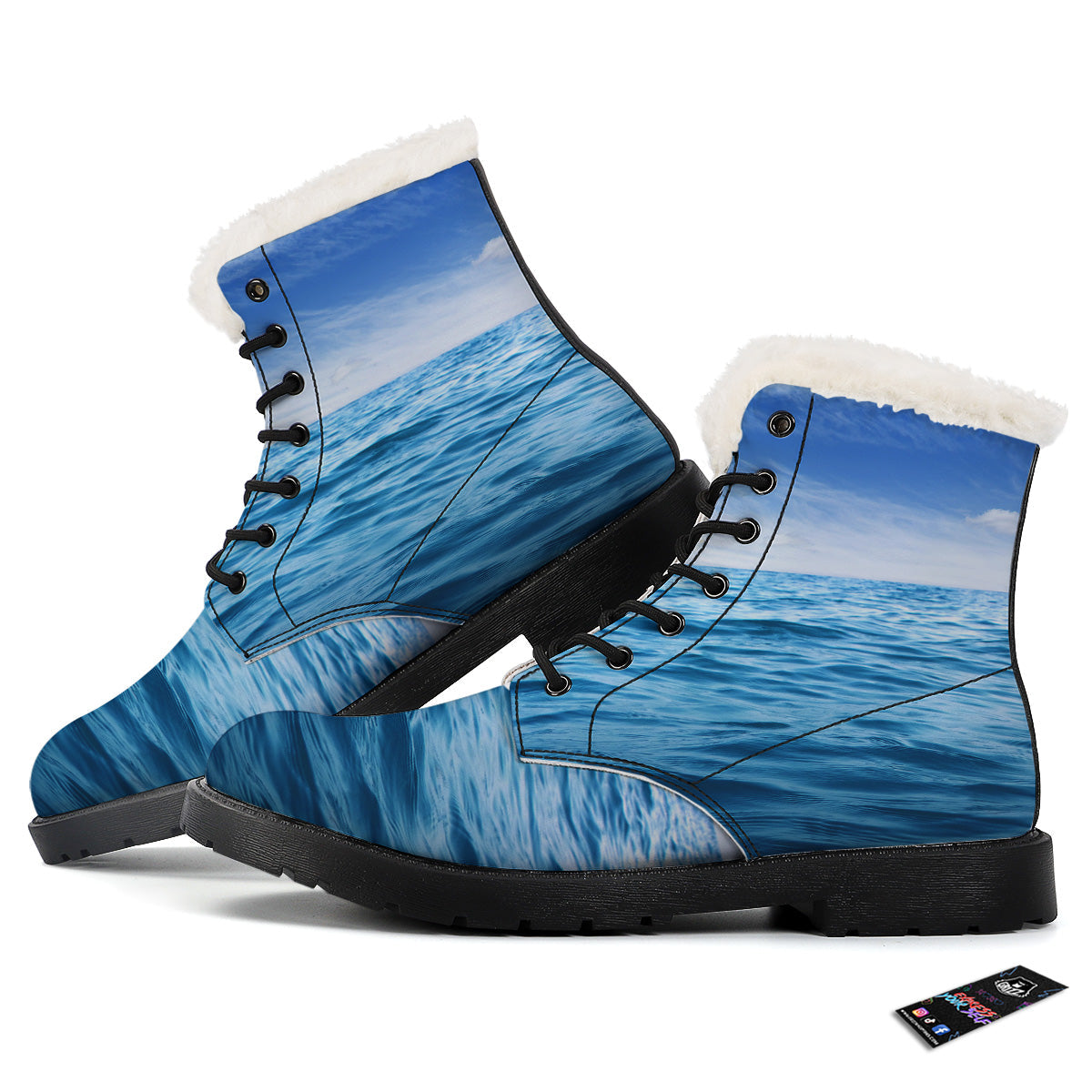 Ocean Blue Print Winter Boots-grizzshop