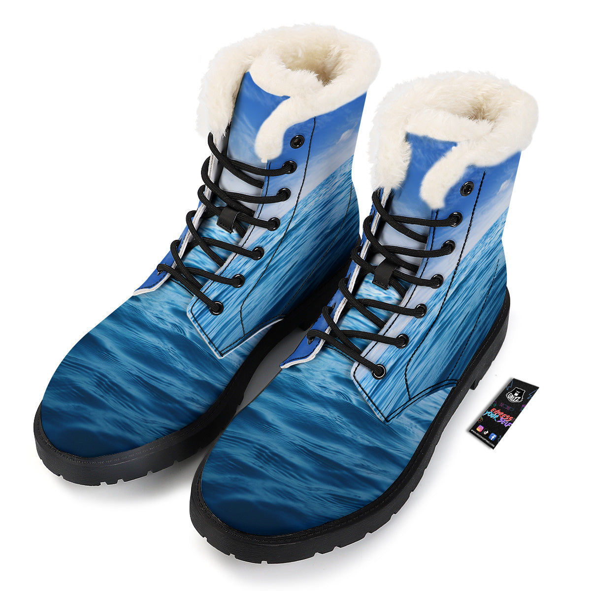 Ocean Blue Print Winter Boots-grizzshop