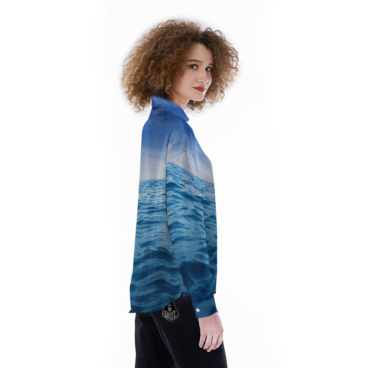 Ocean Blue Print Women's Long Sleeve Shirts-grizzshop
