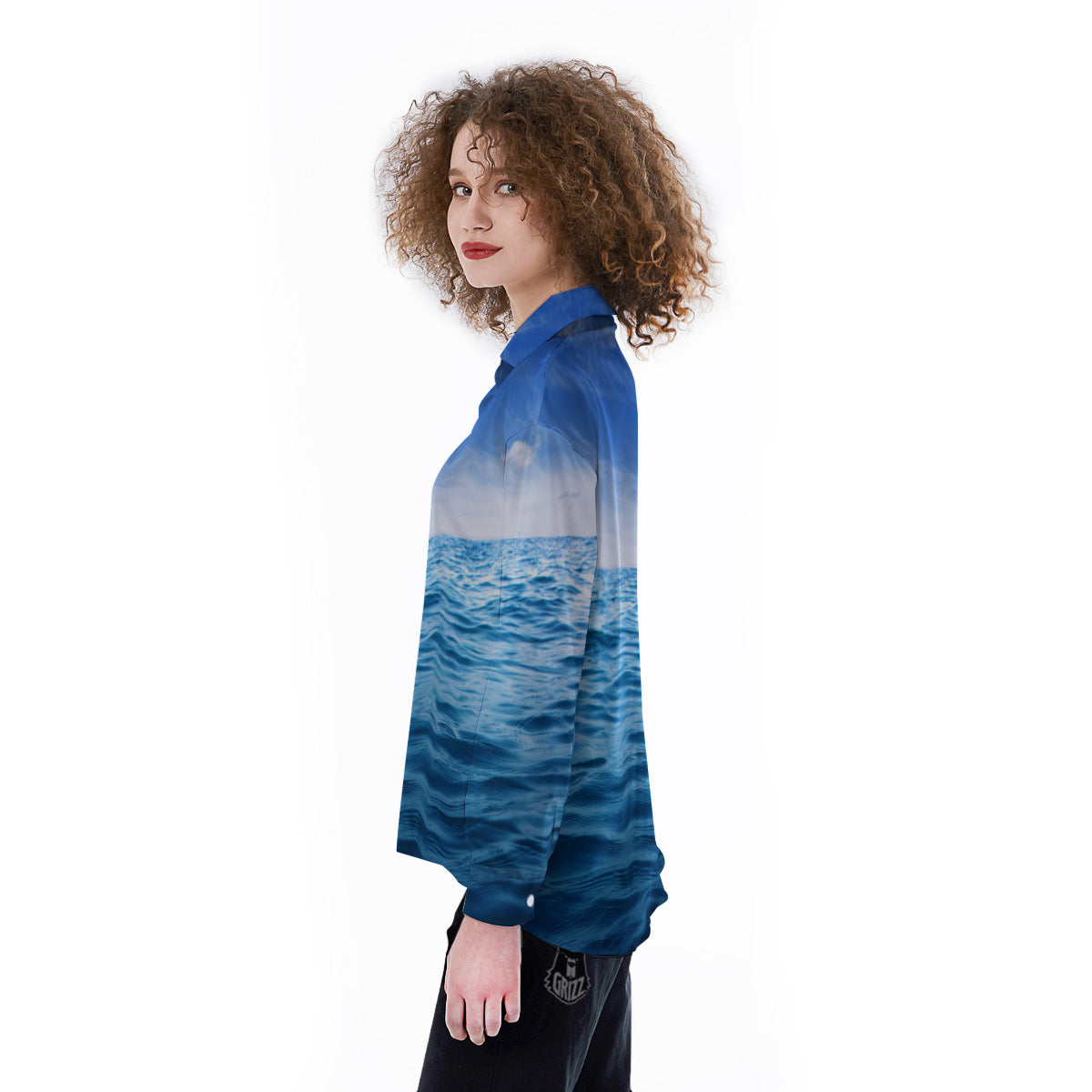 Ocean Blue Print Women's Long Sleeve Shirts-grizzshop