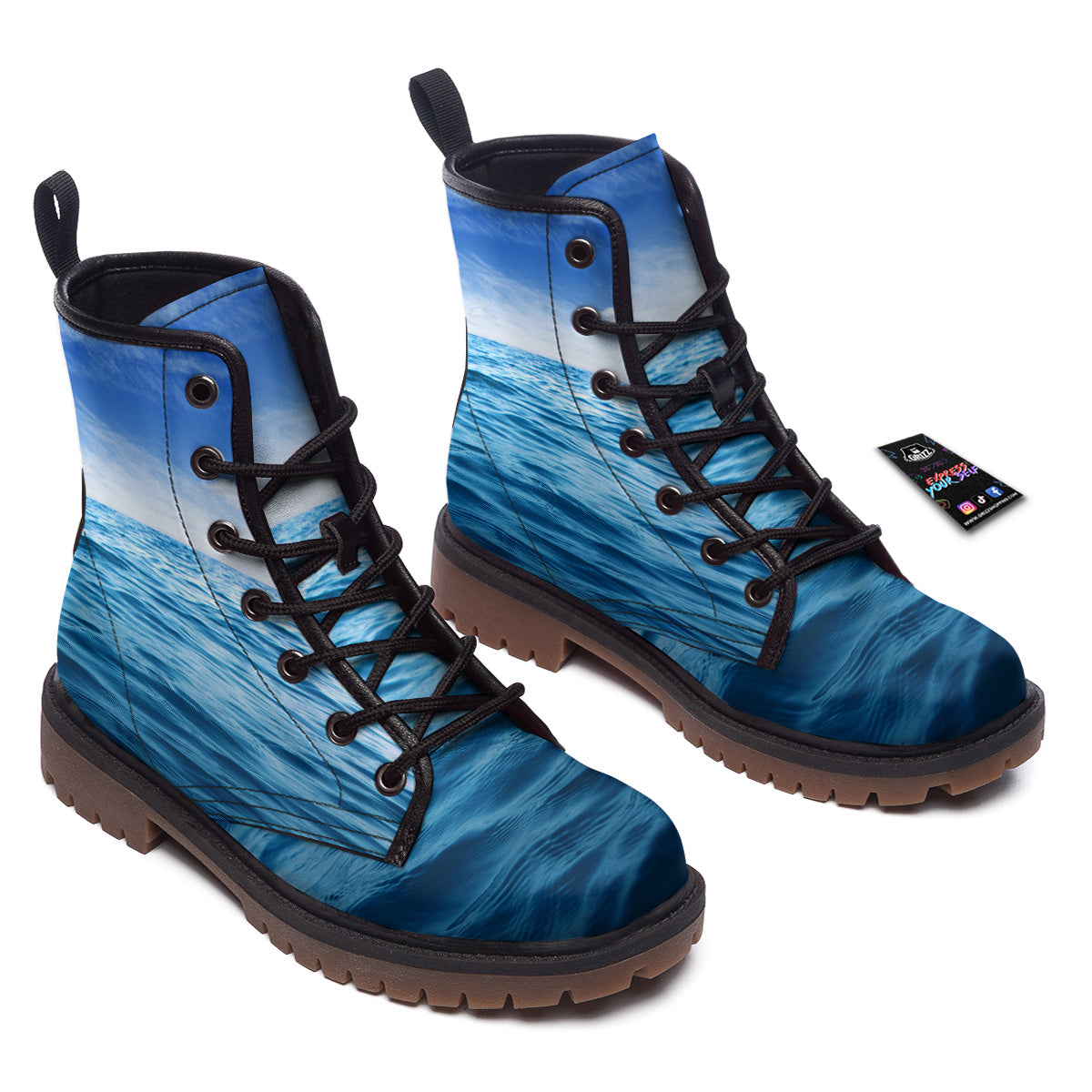 Ocean Blue Print Work Boots-grizzshop